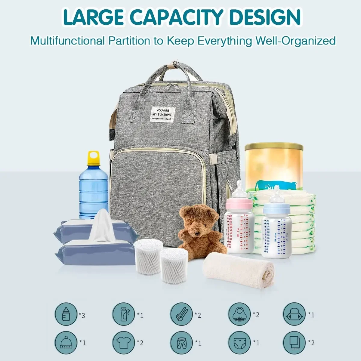 HDD Diaper Bag Backpack, Large Capacity, Waterproof, Portable - Multifunction Maternity Baby Nappy Changing Bag