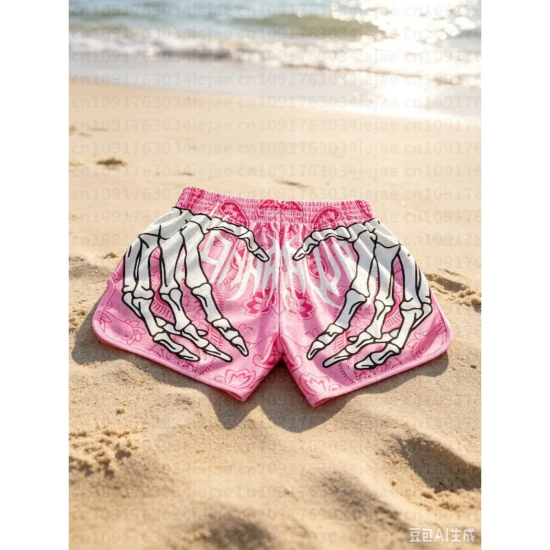 Fashion Men's 3D Skeleton Hand Printed Shorts Men Sports Breathable Oversize Beach Shorts Casual Swim Trunks Kid Summer Clothing