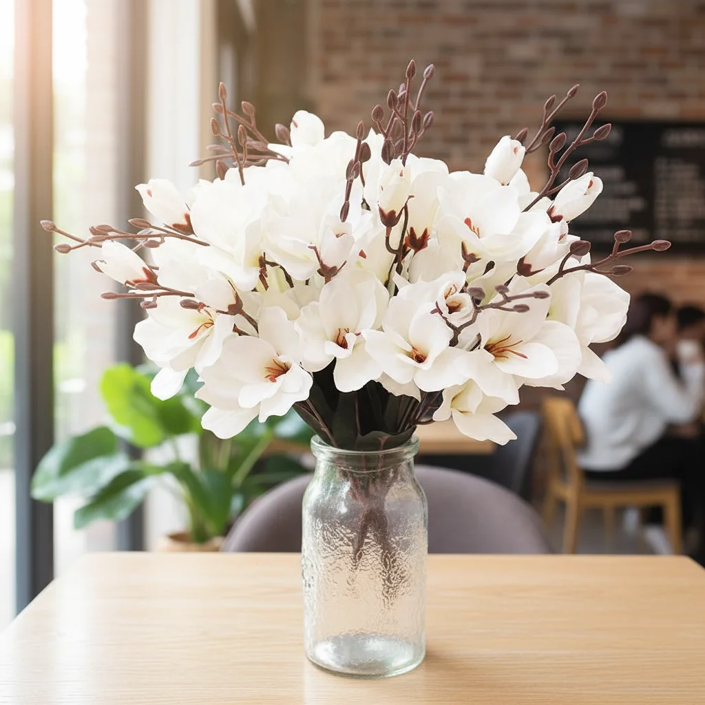Fleur de Magnolia artificielle, 5 fourchettes, 20 têtes, pour la maison, salon, Table, décoration de noël, fausse Bouquet de fête de mariage pour mariée, 1 pièce