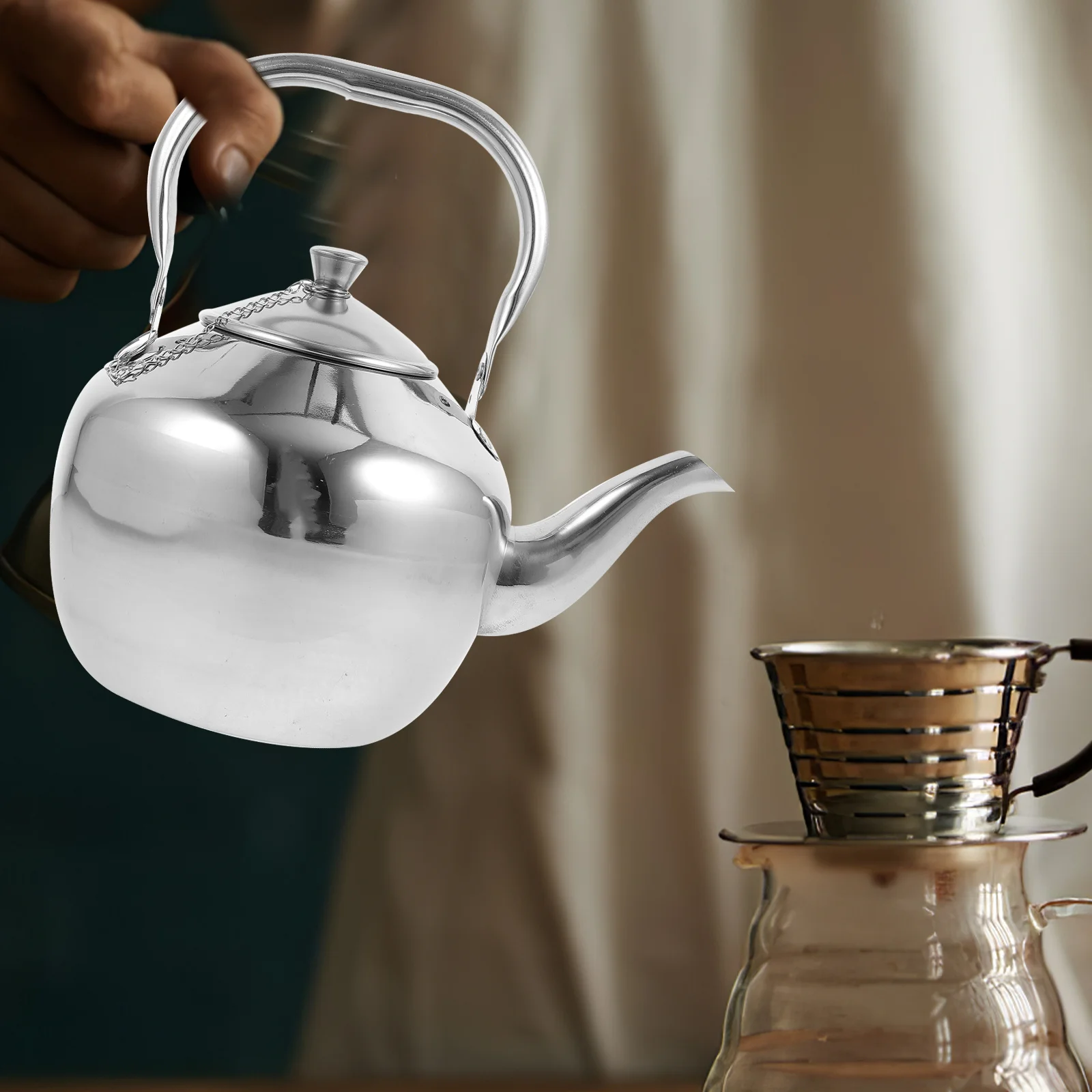 

Stainless Steel Thickened Tea Pot Small Size Portable Teapot for Loose Leaf Tea Brewing Home Office Tearoom Use