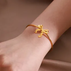 Trendy Bow Tie Cuff Open Bracelet For Women Girls Stainless Steel High Quality Pulseras Gold Color Bangle Jewelry Baby Best Gift