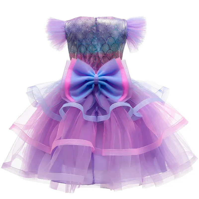 

COSda@Girls Carnival Mermaid Dress with Necklace accessory Children Short Sleeve Tulle Kids Costume Birthday Party Dress Luxury