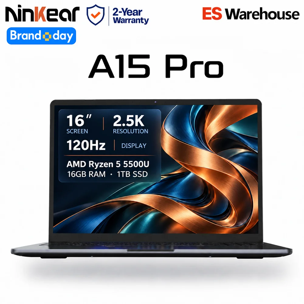 Ninkear A15 Pro Portátil AMD Ryzen 5 5500U 16 Pulgadas Pantalla IPS 2.5K 120Hz 16GB RAM 1TB SSD lector de huella — oferta en AliExpress