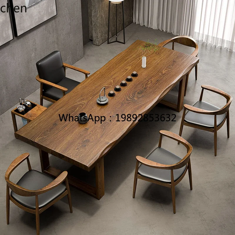 

HT New Chinese Style Solid Table Five Chairs Modern Simple Kung Fu Tea Table Office Natural Wood Tea Brewing Table