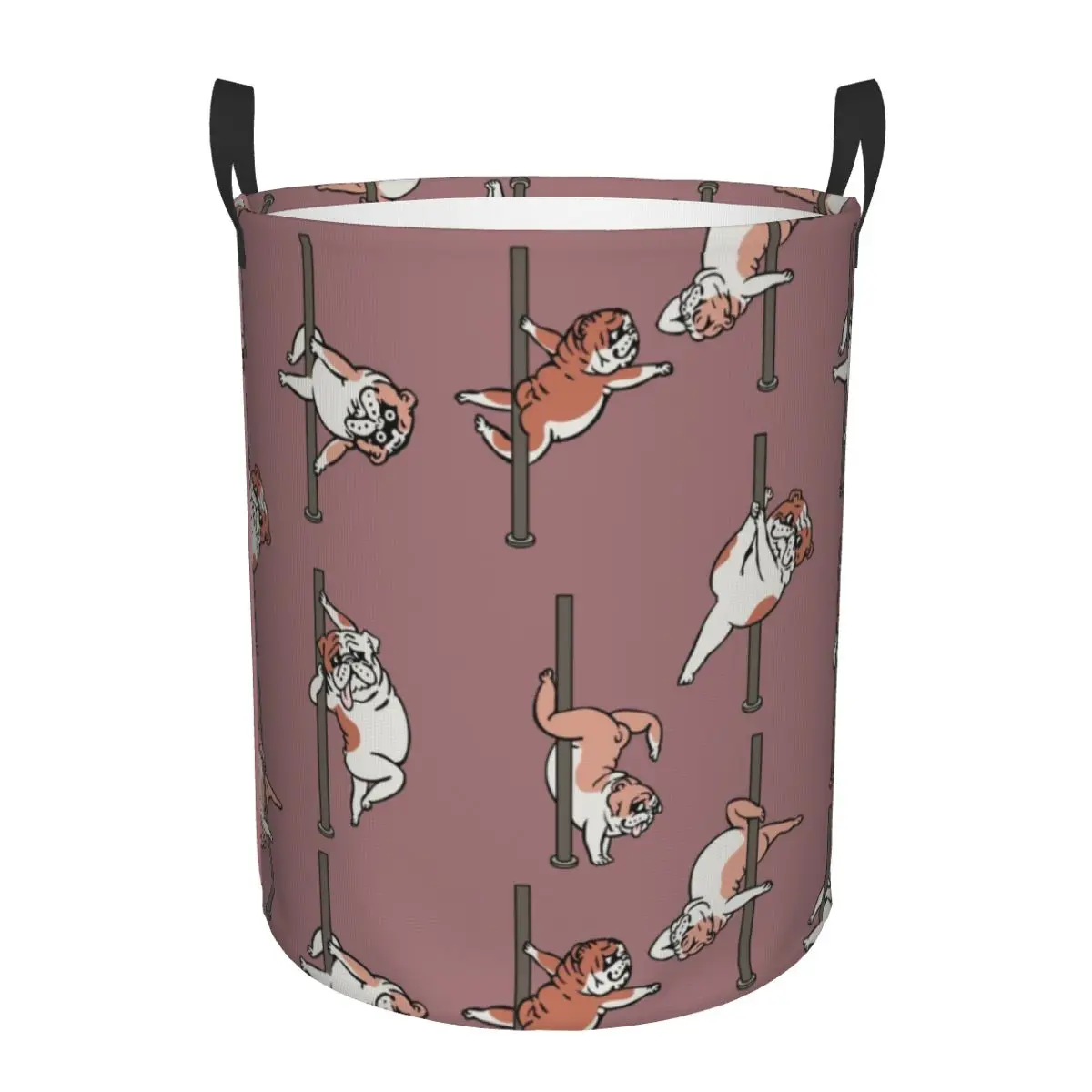 English Bulldog Pole Dancing Club Laundry Basket Collapsible Large Clothing Storage Bin British Pet Dog Lover Baby Hamper