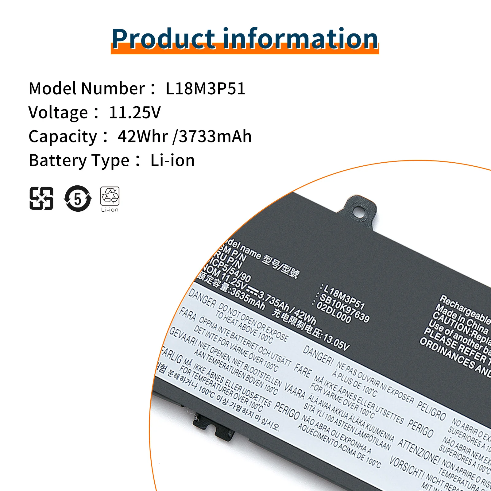 L18M3P51 노트북 배터리 레노버 씽크패드 E490S S3-490 TP00108A L18L3P51 L18S3P51 L18C3P51 SB10K97640 02DL002 L18M3P52