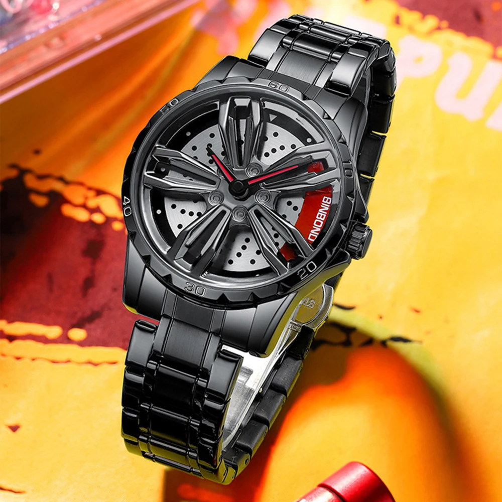 Locomotive Concept Rotating Wheel Hub Wristwatch for Man Fashion Trend Waterproof Luminous Clock Male Quartz Watch Reloj Hombre