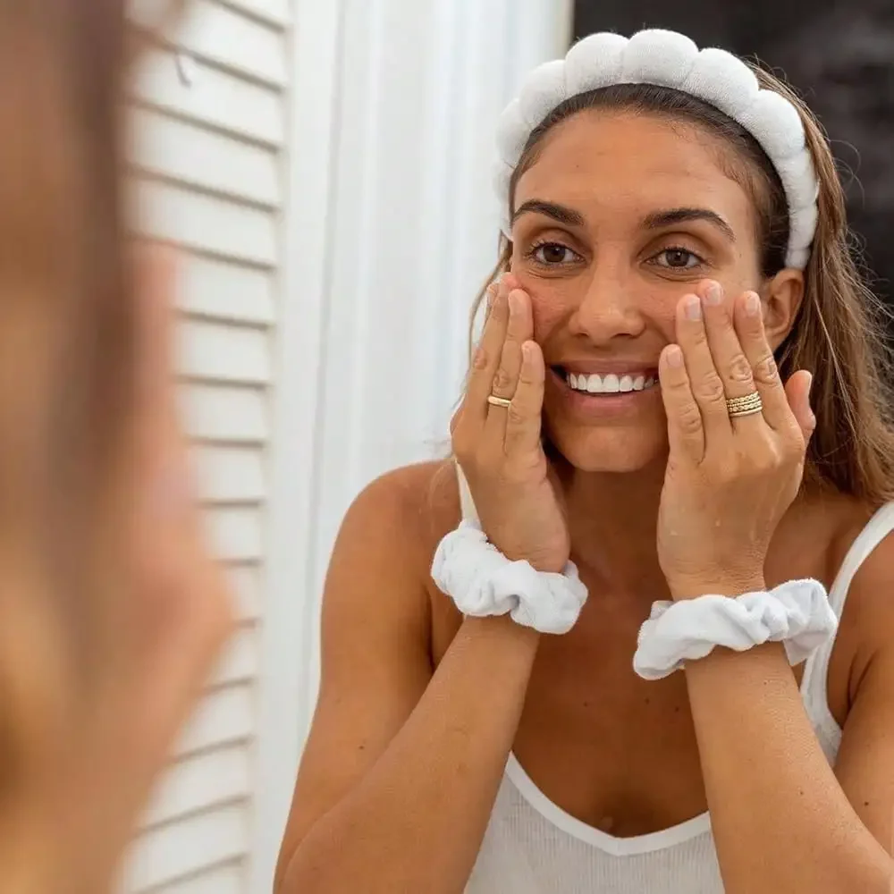 

Puffy Terry Cloth Spa Headband For Face Washing Makeup Skincare Women White