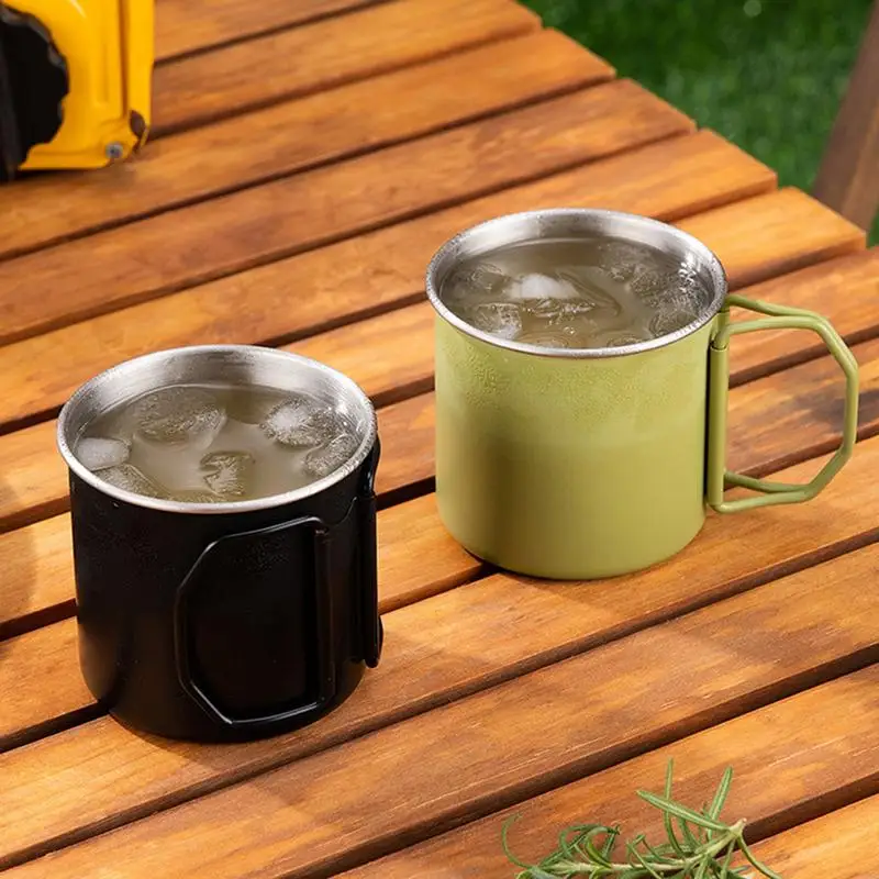 

Stainless Steel Camping Mug 350ml Stainless Steel Drinking Mug Cups Travel Coffee Mug With Folding Handle For Camping Hiking