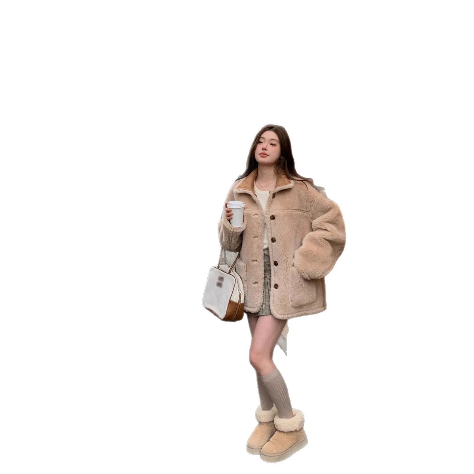 Dubbelzijdig suède bont uit één stuk 100 lamsbont grasjas voor dames herfst/winter 2025, nieuw item