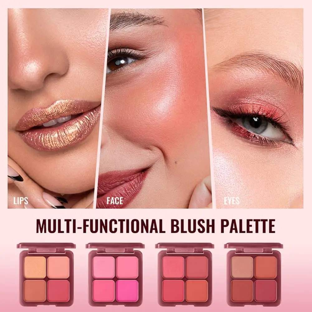 Brand Matte Four Palace Grid Blush High Gloss Rose Berry Toasty Peach Blurring Blush Palette Multifunctional High-shine Makeup