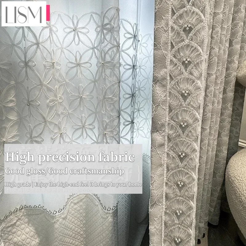 

2024 New Grey High Precision Light Luxury Jacquard Curtains for Bedroom Living Room Blackout Decor Fabric Elegant Tulle Custom