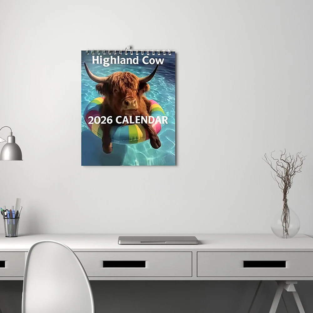 2026 Highland-Cow Wall Calendar Rustic Farmhouse Walls Art Calendar For Kitchen Decor