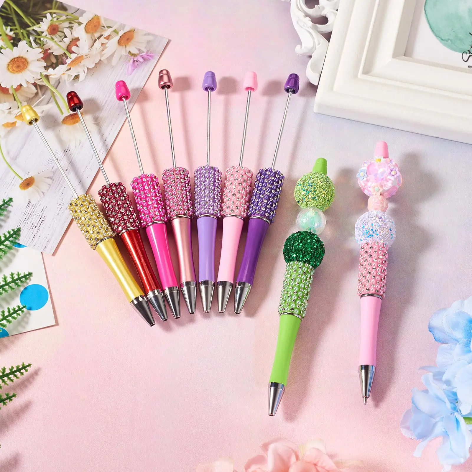 

11Pcs Beads Diamond Pen Wholesale Creative DIY Handmade Sticker Set Diamond Beaded Ballpoint Pens Advertising Gift Pen