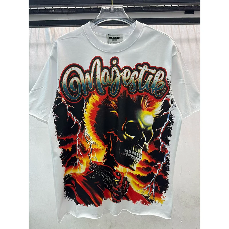 Vintage Übergroßes Acid Wash T-Shirt Herren Grafik-Skelett Urlaub Lustige T-Shirts für Frauen Baumwolle Loose Fit Punk Hip Hop – Detail 3