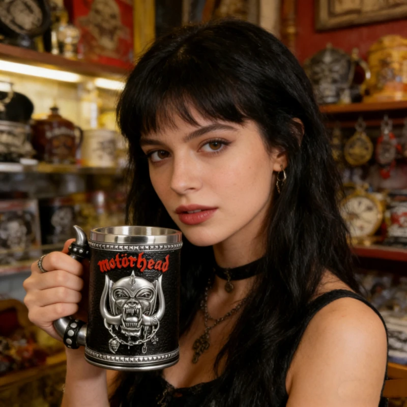 3D Embossed Demon Skull Mug Vintage Gothic Style, Stainless Steel Core,Special Horn Shape Handle Non-Toxic Resin Coffee Beer Cup