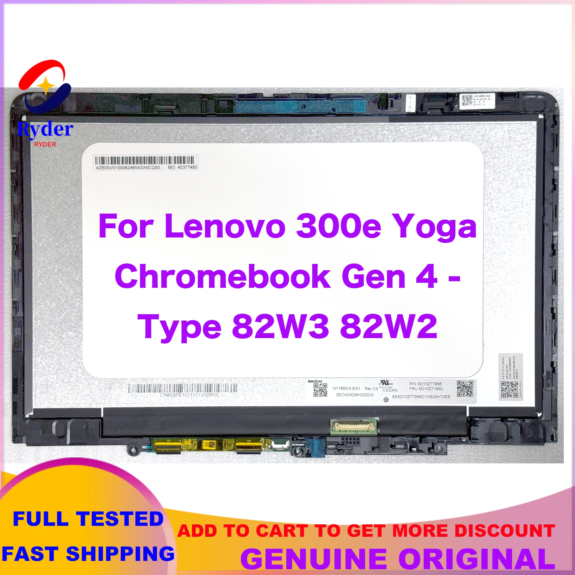 

New 11.6-Inches HD For Lenovo 300e Yoga Chromebook Gen 4 82W2 82W3 Laptop Dispaly LCD Touch Screen Assembly5D11C95910 5D11C95909