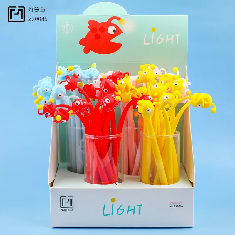 16pcs Lovely creative lantern fish soft silicone neutral pen cartoon shape signature pen student black water pen