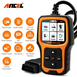 Ancel AD410 Skaner OBD2 Czytnik kodów Diagnostyczne narzędzie skanujące do kontroli usterek silnika Analizator emisji światła ODB Narzędzie skanujące OBD 2