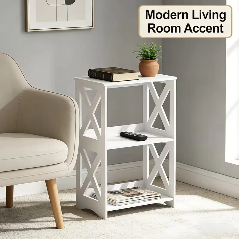 White Nightstand with 3-Tier Storage Shelf, Farmhouse Side Table End Table for Bedroom, Living Room, Small Space, Bathroom Organ view 5