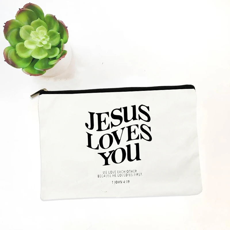 Jesus ama você saco cosmético, presente cristão, maquiagem caso, viagens higiene pessoal organizador, armazenamento make up pouch, saco de lápis