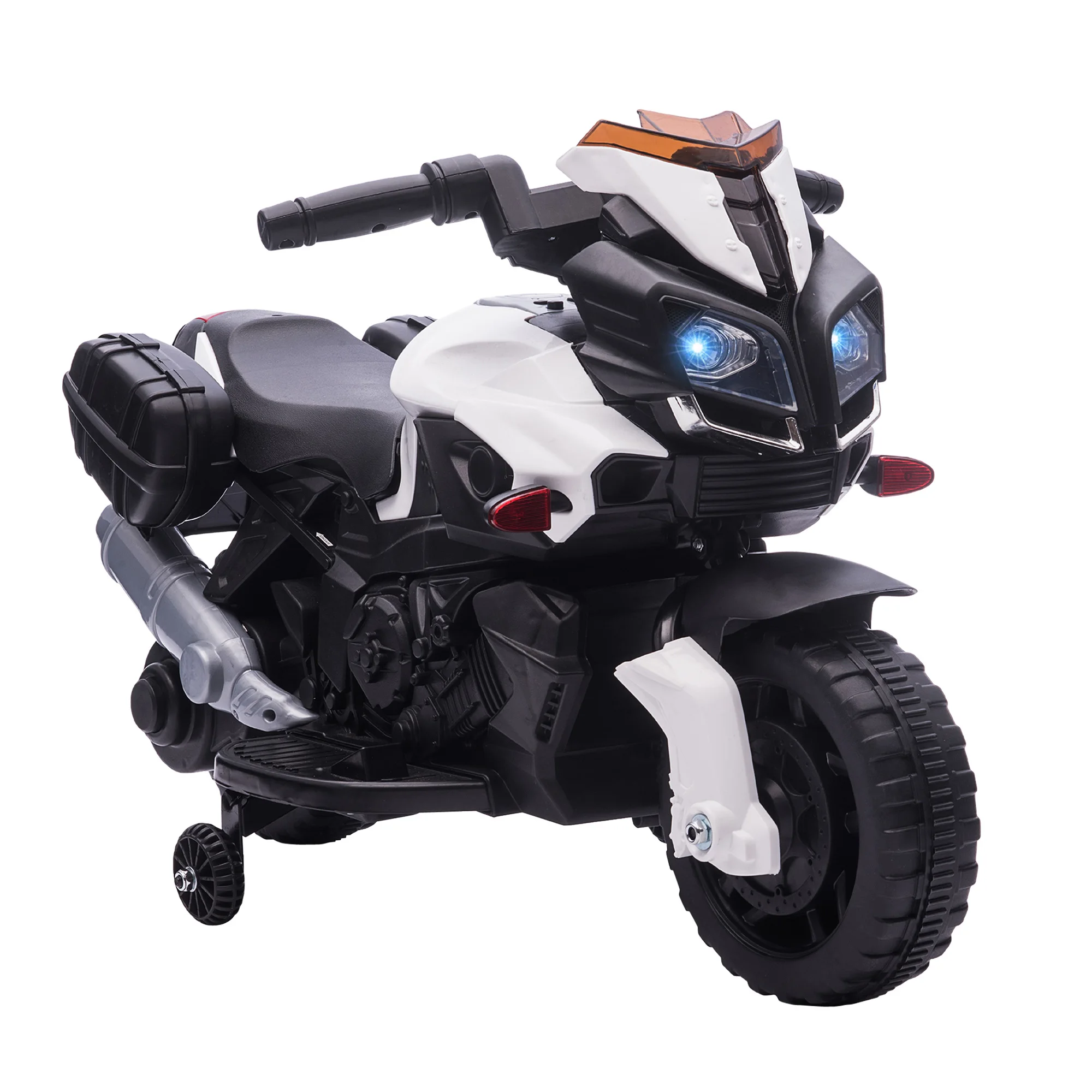 HOMCOM 18-48 Months 6V Children Electric Motorbike with Headlights Horn 2 Speed Balance Wheels 3 km/h Forward and Reverse Motorcycle Toy Load 25 kg 88,5x42,5x49 cm White