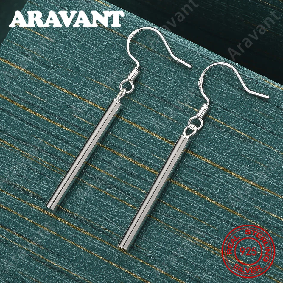 

925 Sterling Silver Cylindrical Long Earrings - Unique Gift For Women, Versatile For Events And Jewelry