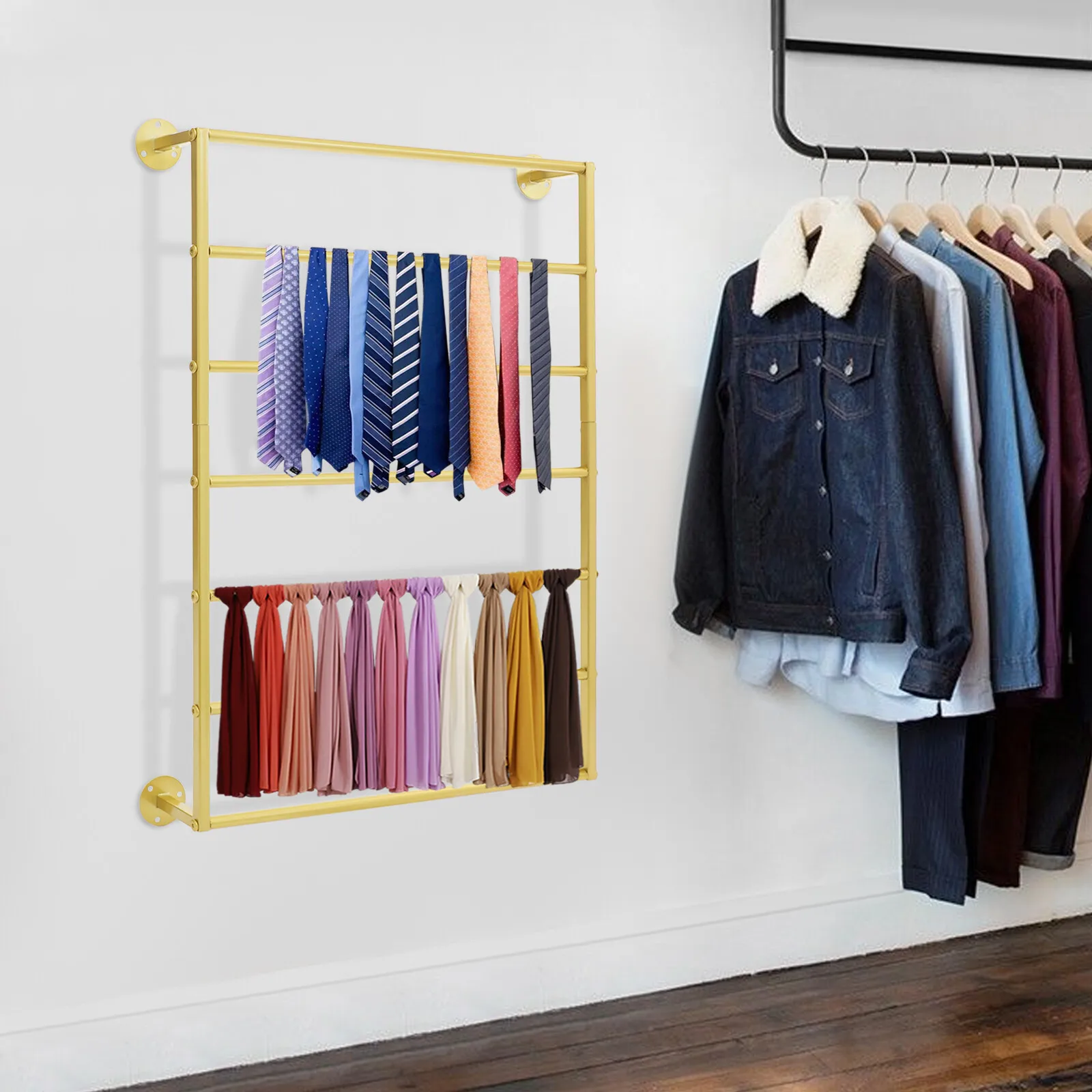 

7-Tier Gold Scarf Wall Rack Display Rack Towel Storage Rack Wall-Mounted Carbon Steel