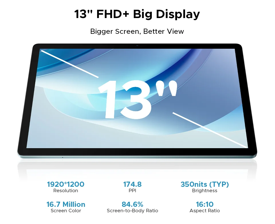 DOOGEE U13 Tablet Android 16 PC Gemini AI 13'' FHD+ Screen 32GB RAM 256GB 11000mAh Large Battery 7.5mm Ultra-thin Smart Pad