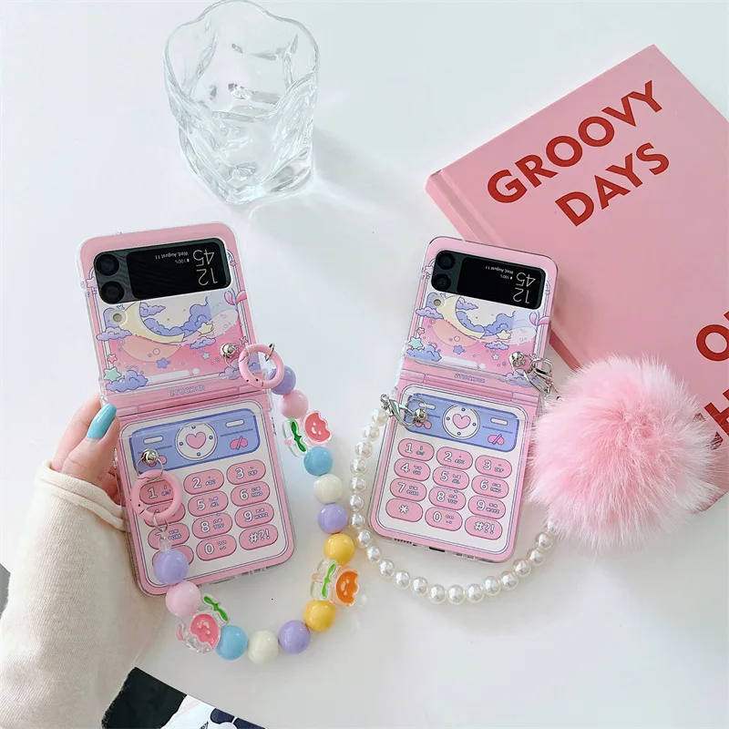 

Retro Mobile Phone Pink Case for Samsung Galaxy Z Flip 7 6 5 4 Protective Back Cover for ZFlip5 ZFlip6 ZFlip7 Case Shell