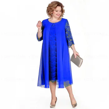 Vestido de noiva com renda em forma a feminino, vestido comprimento de chá, simples e elegante, mangas 3/4, mãe da noiva, festa, 2023