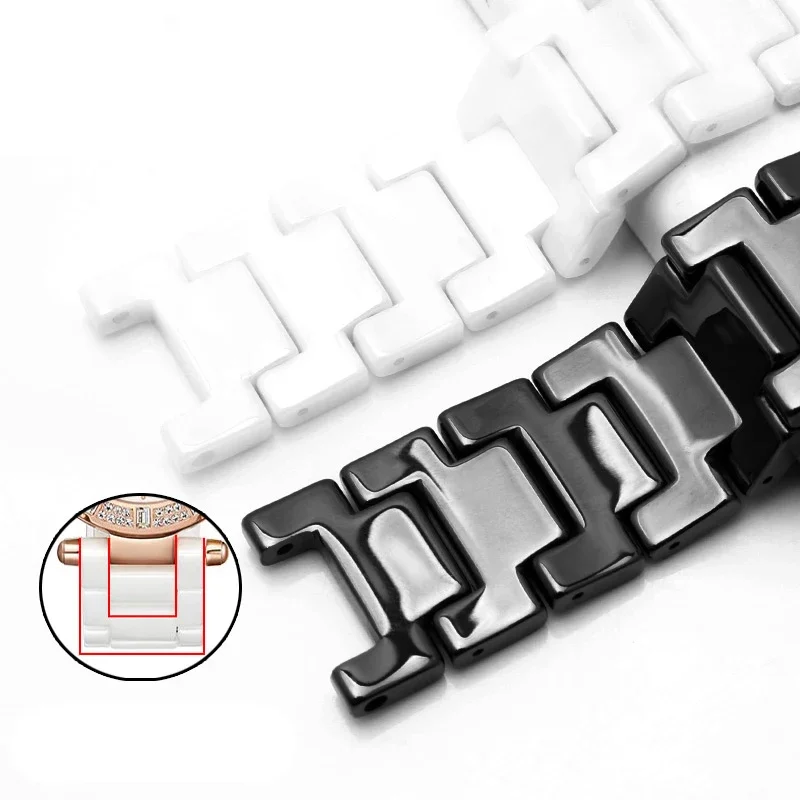 Correa de cerámica cóncava 20*11 18*10 16*9mm pulsera de reloj para Follie Omega GC Guess Dior Pasha banda con muescas negro