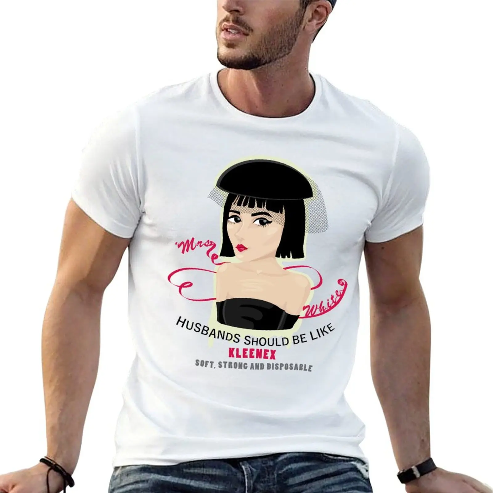Clue - T-shirt Mrs. White, haut basique à col rond et manches courtes