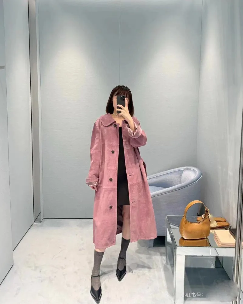 2024 Autumn/Winter New High Street Women's Luxury Sheepskin Windbreaker Fashion Single breasted Deer Skin Velvet Coat