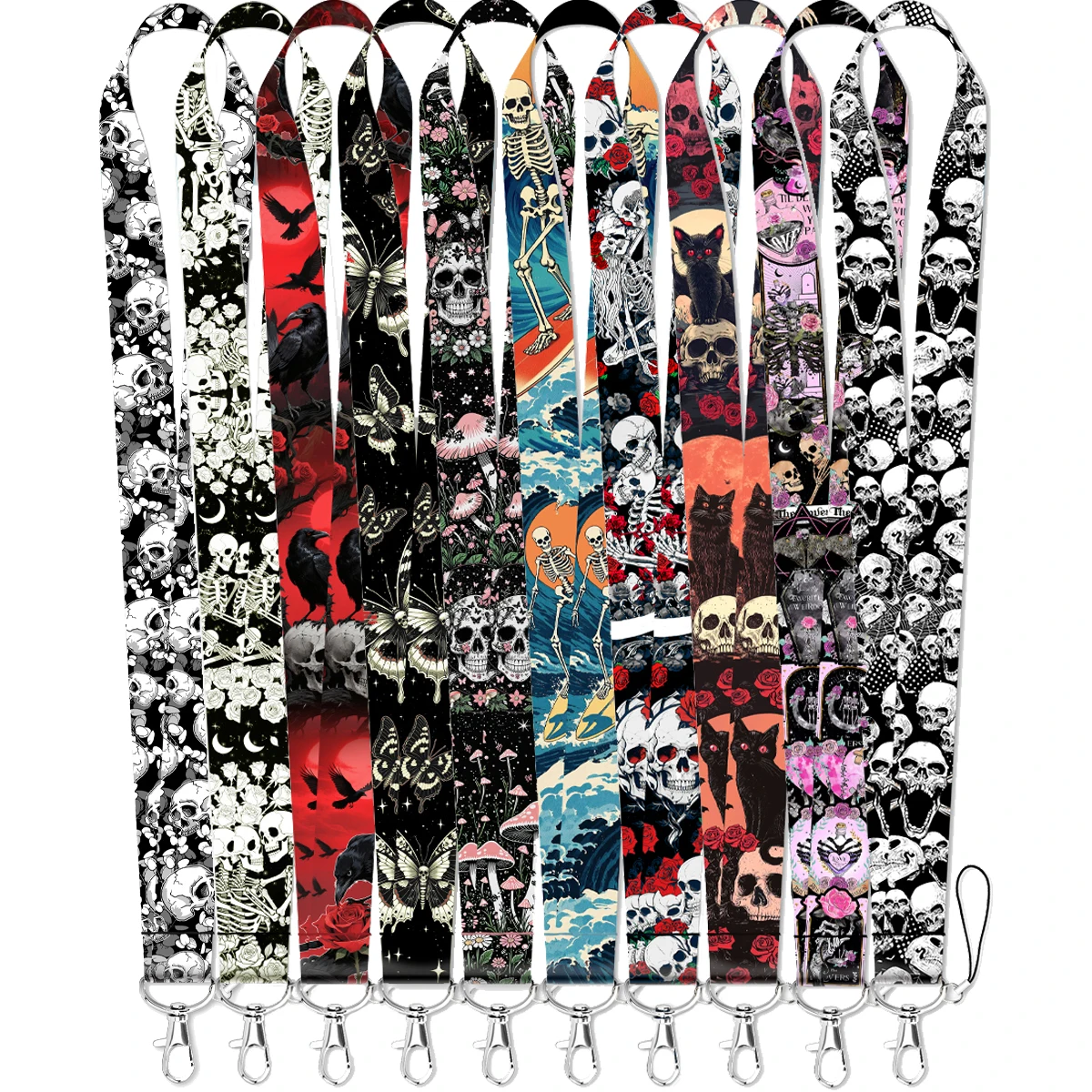

10pcs/set Skeleton Lanyards Skull Neck Strap For ID Card Gothic Badge Gym Keychain MP3 Holder DIY Hanging Rope Phone Accessories