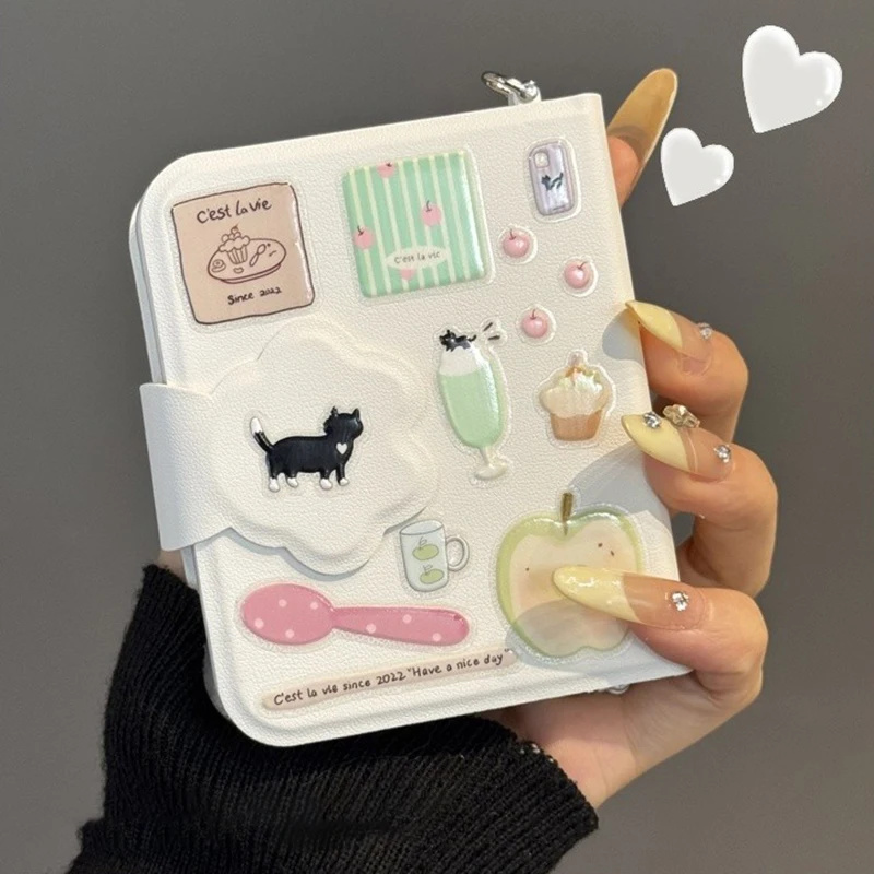 

For Xiaomi Mix Flip Case Cute Book Style flip Phone Cases for Xiaomi Mix Flip2 White Leather Cartoon Sticker Funda Hand Strap