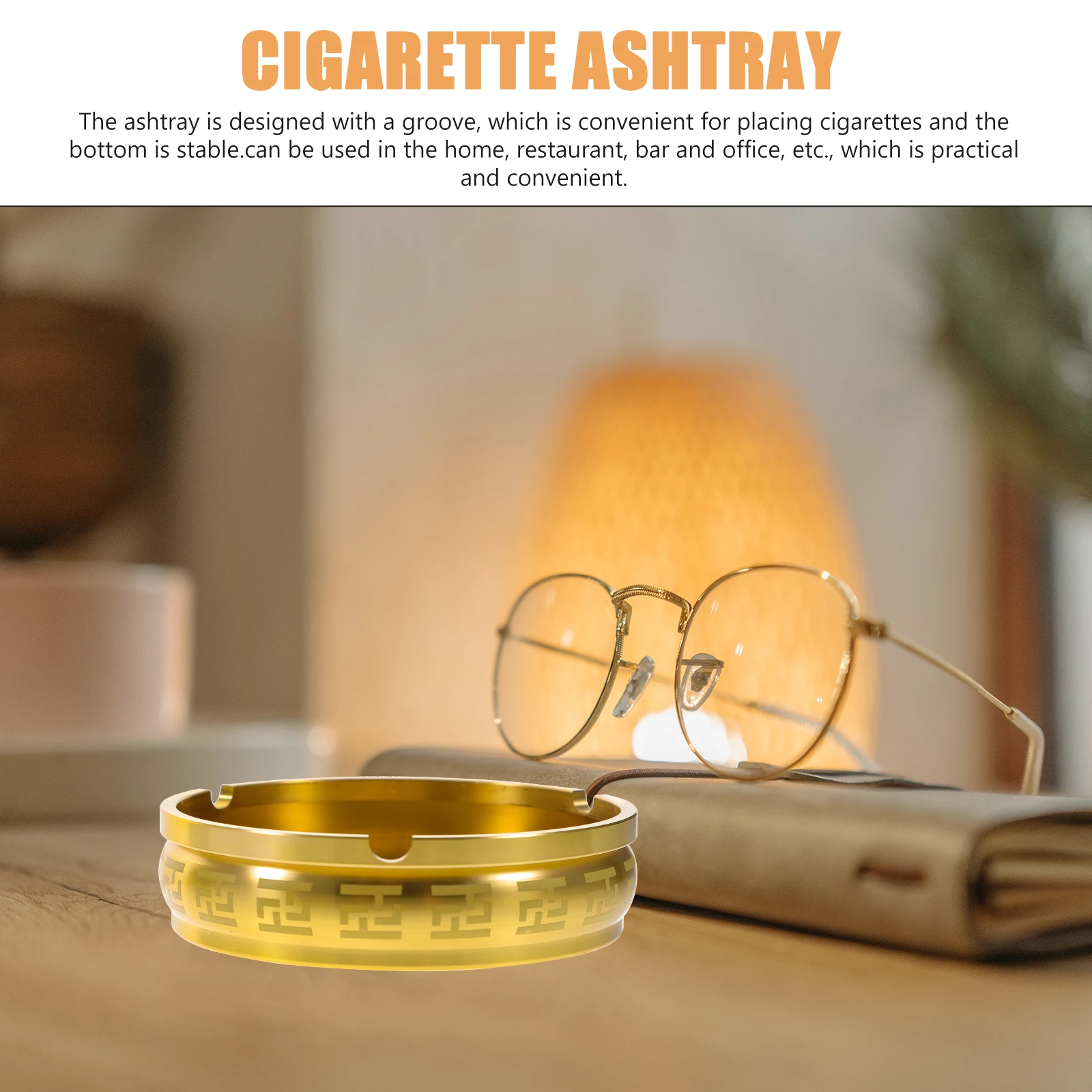 

1pc Brass Ashtray Round Metal Holder Small Size Sturdy Desk Office Home Decor Vintage PatternSmoke Tray