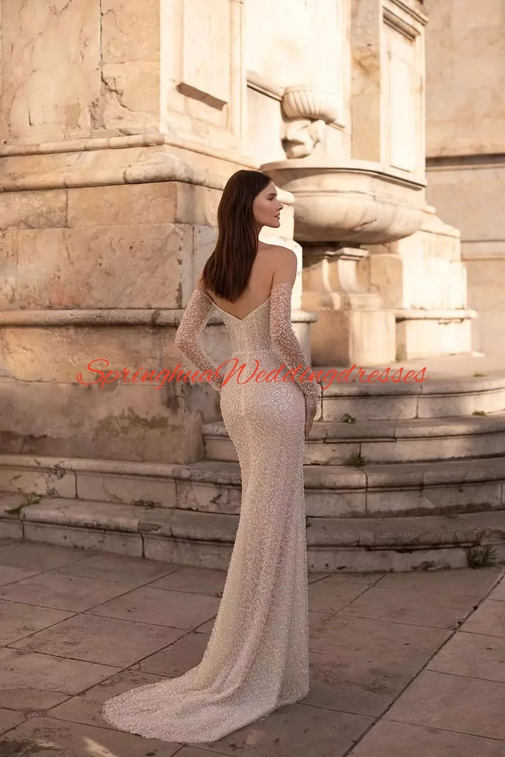 

Customized Elegant Luxury Simple Evening Dresses Sexy Strapless With Sweep Train Sweet Heart Formal Party Gowns