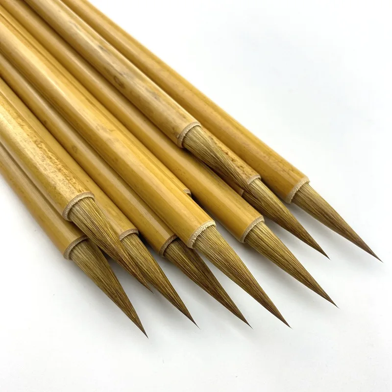 5 Pcs Bamboo ZhongKai Calligraphy Brush Pen Traditional Chinese Painting Brush Weasel Hair Medium Regular Script Writing Brush