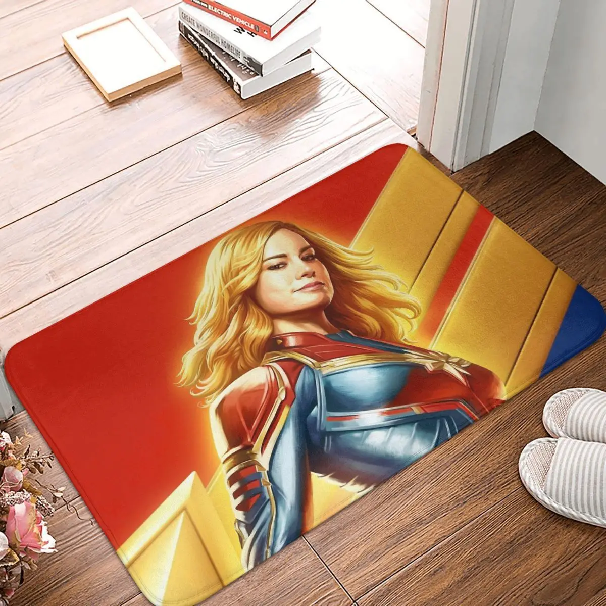 Captain Marvel Anti-Slip Doormat Living Room Mat Golden Hair Balcony Carpet Welcome Rug Bedroom Decorative