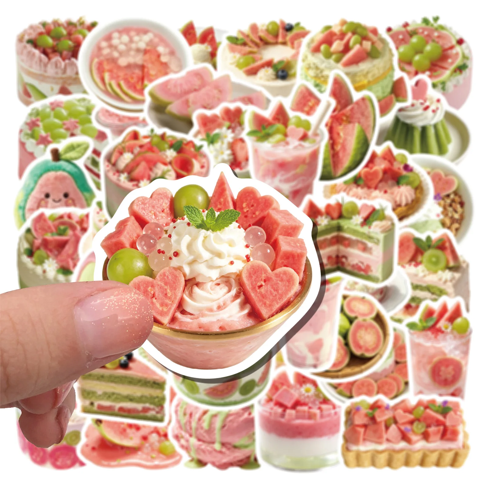 50 Pcs Guava Theme Fruit Cake Creative Realistic Fresh Style Decorative Stickers For Wall Guitar Phone Case