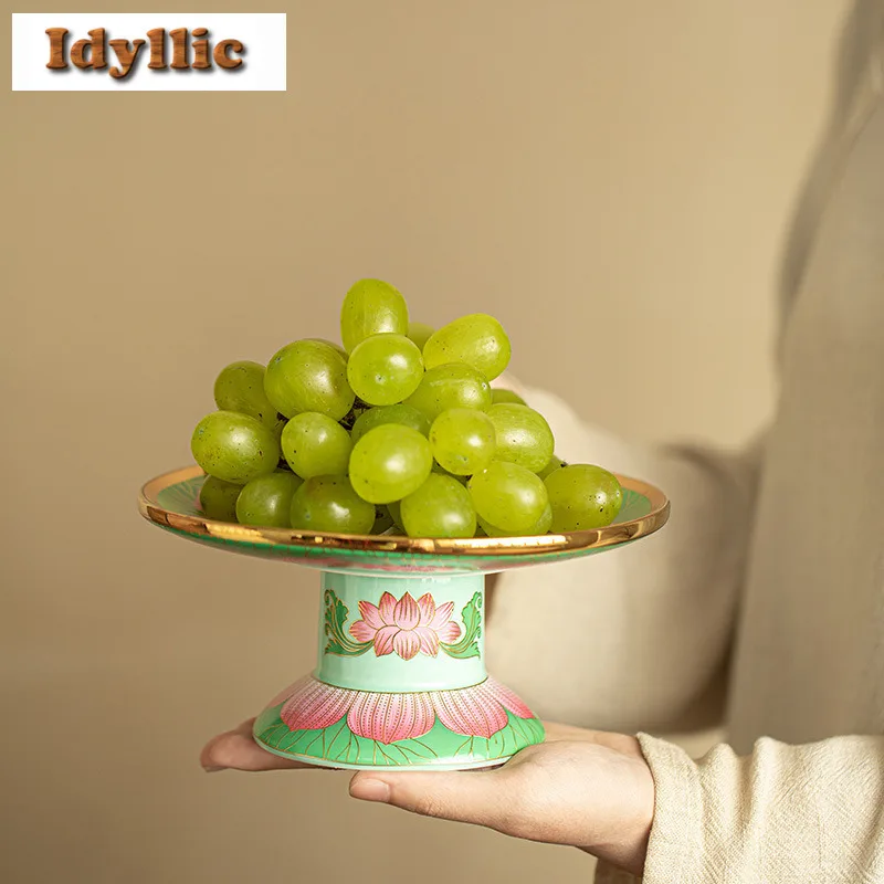 

Эмалированный цвет, цветок, золотой рот, высокая ножка, фруктовая тарелка ручной работы, бытовой сервировочный поднос, посуда для напитков, аксессуары, подарок