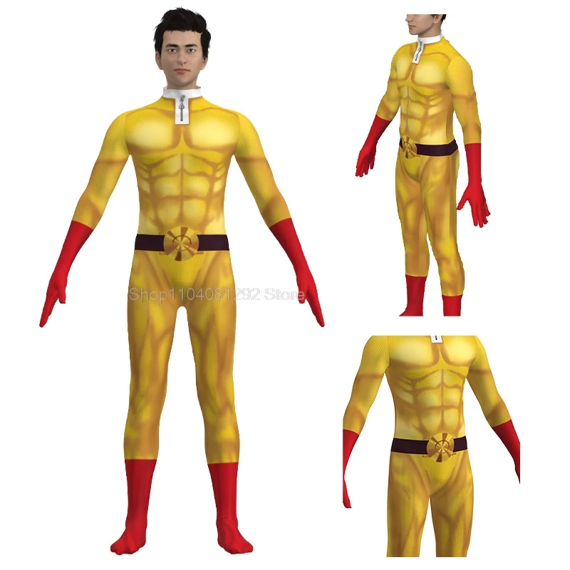 Disfraces de Cosplay de One Punch Man para hombre, mono de Anime Saitama, monos de superhéroe para Halloween, trajes con capa/capa