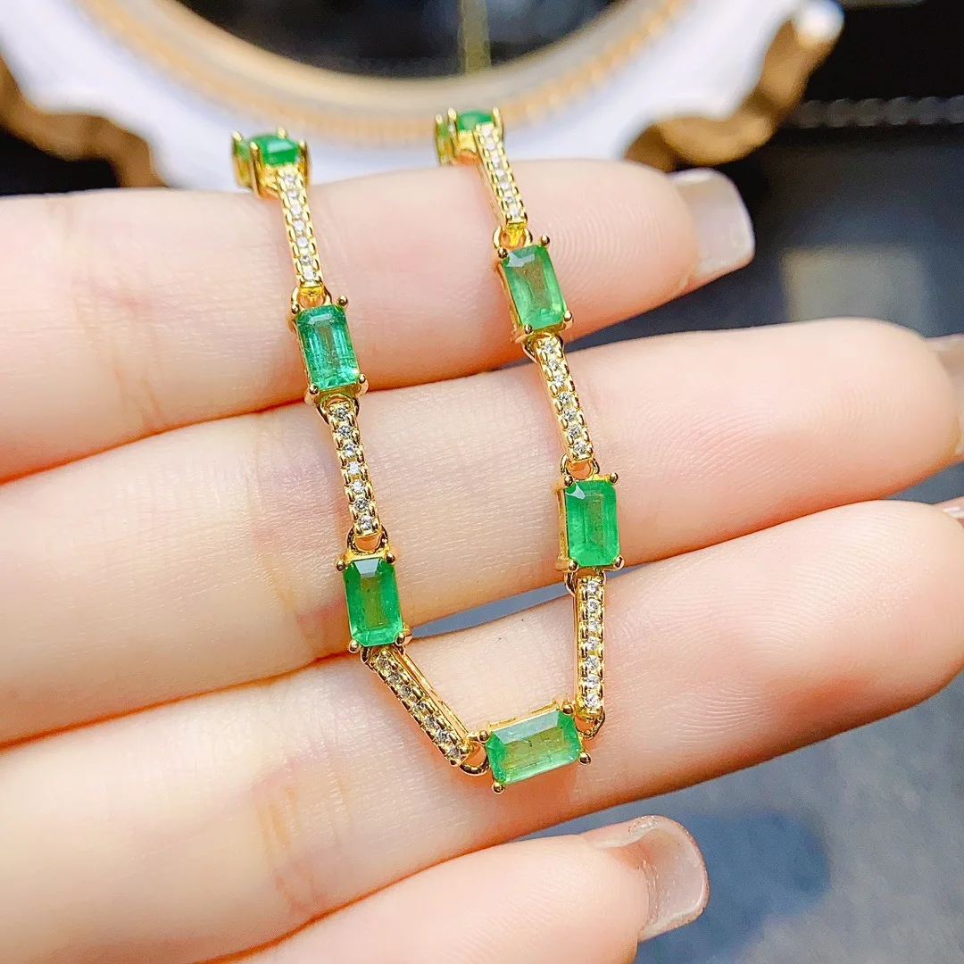 

Квадратный браслет из натурального изумруда 3x5 мм, ювелирные изделия из серебра S925, инкрустированные зелеными драгоценными камнями