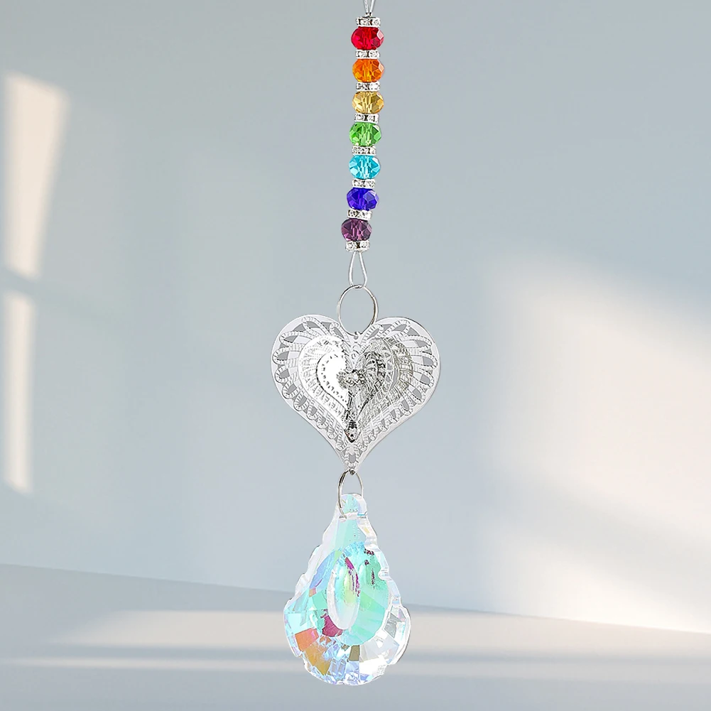 Chakra Rainbow Spacer Bead Love Heart Prism Foliage AB Color Glass Crystal Pendant Aurora Suncatcher Garden Hanging Dangle Decor