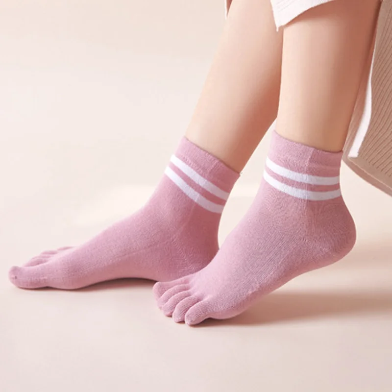 Four Seasons Toes Short Socks Woman Girl Cotton Striped Solid Sweat-Absorbing Breathable Soft Elastic 5 Finger Harajuku Socks