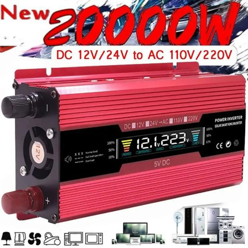 High Quality 20000W Power Inverter Car Inverter Solar Inverter DC12V To AC 220V Sine Wave Voltage Converter Adapter