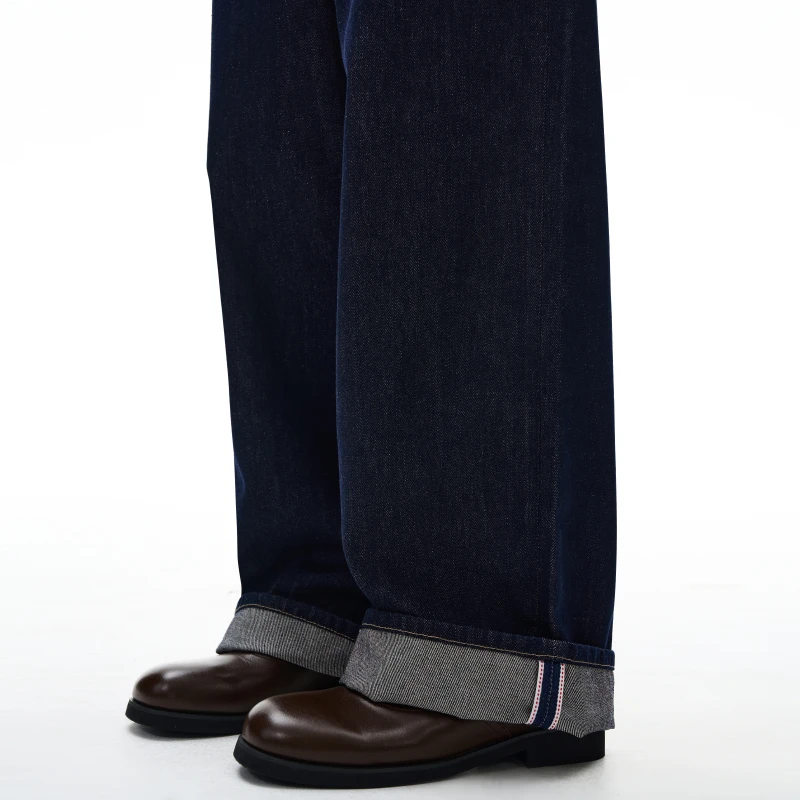 Jeans da uomo con bordo arrotolato a gamba dritta di colore originale moda autunnale 20225, pantaloni lunghi larghi e versatili in stile giapponese