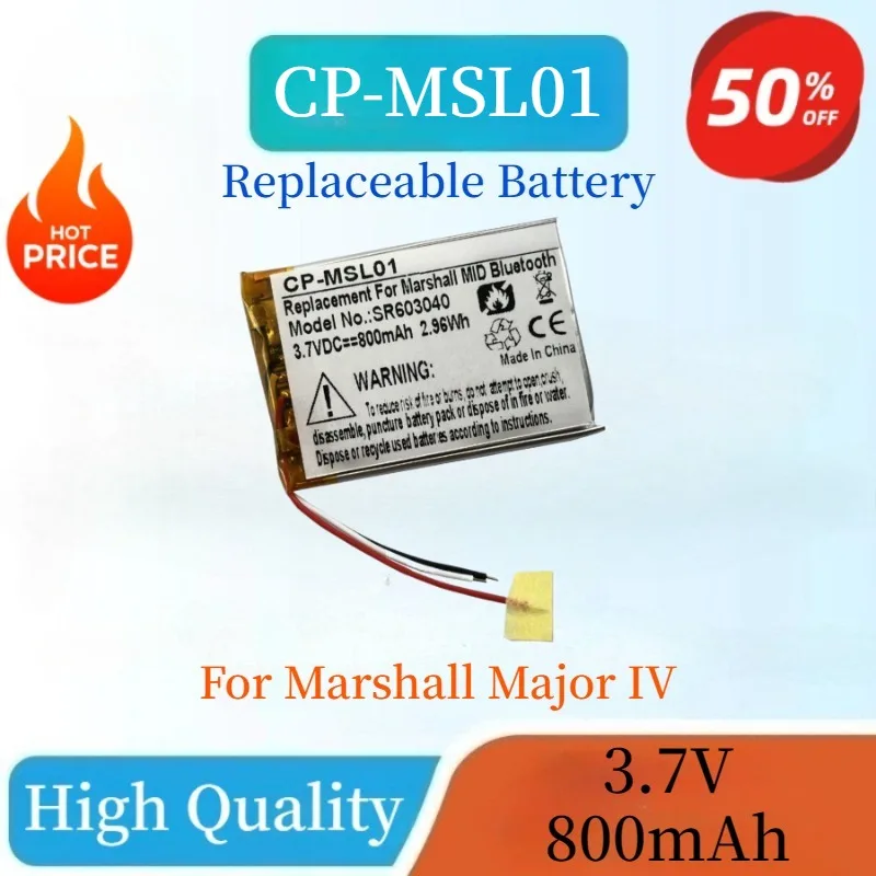 New 3.7V 800mAh CP-MSL06 CP-MSL01 Battery for Marshall Major IV Bluetooth Headset Compatible VDL603040 Rechargeable Batteries
