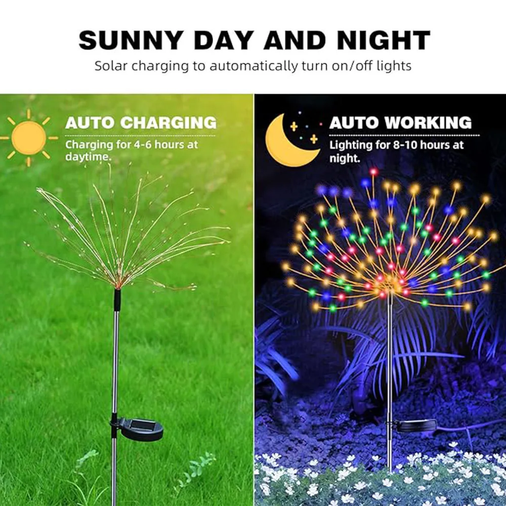 Solar Lights Outdoor Firework Lights 8 Mode 150 LEDs Waterproof Flash String Fairy Lights Garden Landscape Holiday Decoration